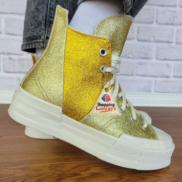 ⭐Converse Chuck 70 Plus Glitter Hi Size 8 Women's Shoes Sneakers Gold A08176C⭐ - Picture 1 of 13